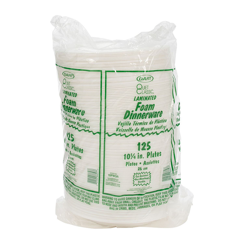 Dart Quiet Classic Laminated Foam Dinnerware, Plate, 10" dia, White, 500/Carton (10PWQ)