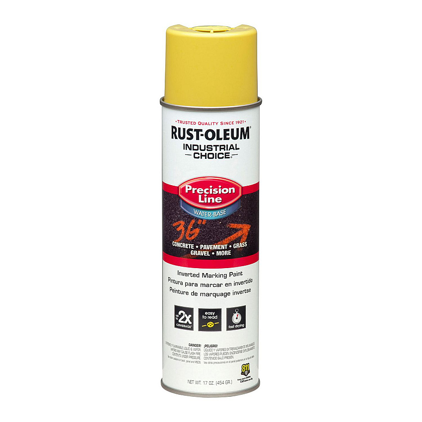 Rust-Oleum Industrial Choice Precision Line Marking Paint, Flat High-Visibility Yellow, 17 oz Aerosol Can, 12/Carton (203034CT)