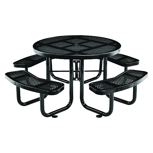 Global Industrial Perforated Steel Picnic Table, Round, 46" Dia x 29.5"h, Black Top, Black Base/Legs (262078BK)