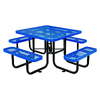 Global Industrial Expanded Steel Picnic Table, Square, 81 x 81 x 29.5, Blue Top, Blue Base/Legs (277151BL)