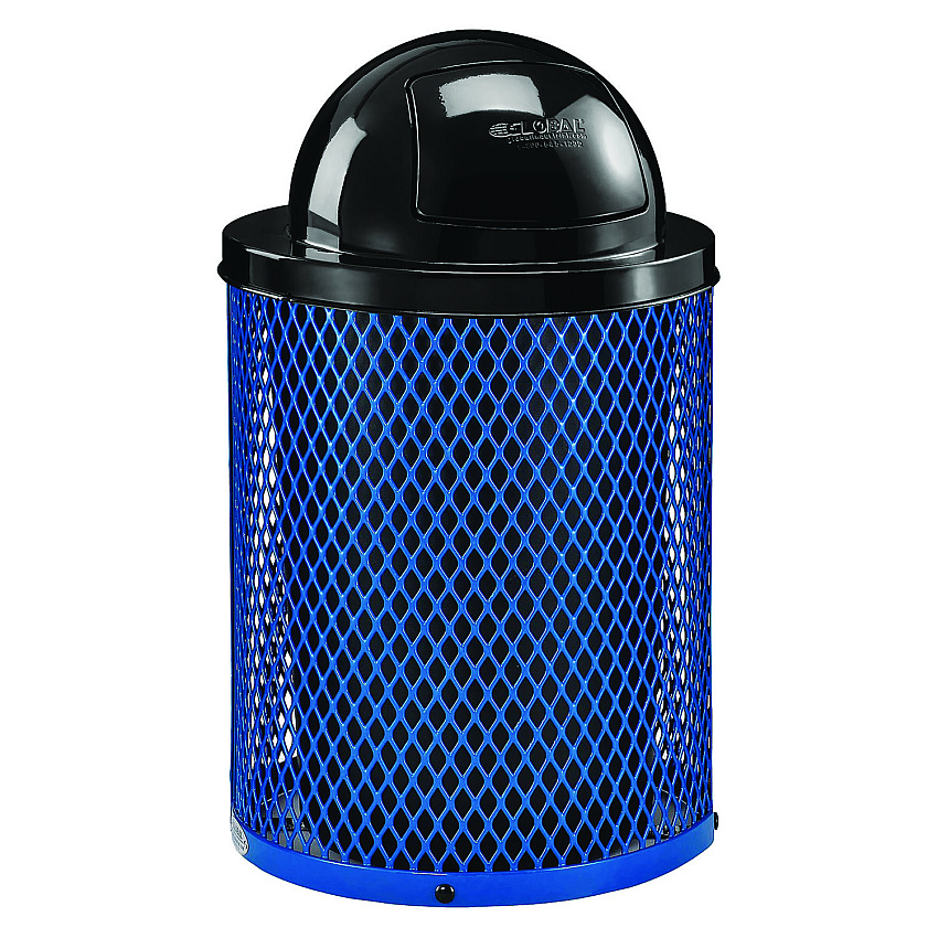 Global Industrial Outdoor Diamond Steel Trash Can, 36 gal, Dome Lid, Blue (261948BL)