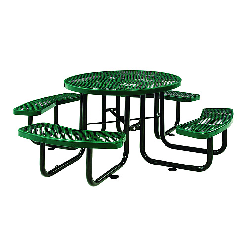 Global Industrial Expanded Steel Picnic Table, Round, 46" Dia x 29.5"h, Green Top, Green Base/Legs (277150GN)