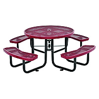 Global Industrial Expanded Steel Picnic Table, Round, 46" Dia x 29.5"h, Red Top, Red Base/Legs (277150RD)