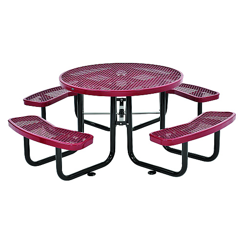 Global Industrial Expanded Steel Picnic Table, Round, 46" Dia x 29.5"h, Red Top, Red Base/Legs (277150RD)