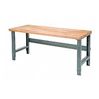 Global Industrial Standard Duty Butcher Block Top Adjustable Height Workbench, 2,000 lbs, 72 x 36 x 30.88 to 36.88, Maple/Gray (183169)