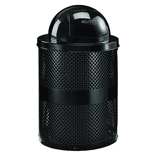 Global Industrial Outdoor Perforated Steel Trash Can with Dome Lid, 36 gal, Steel, Black (261949BK)