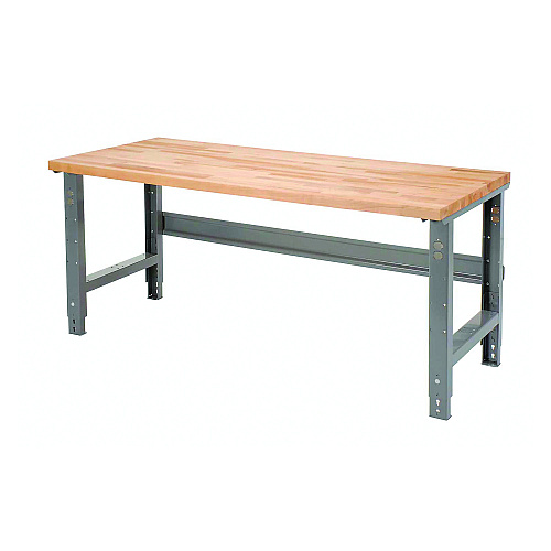 Global Industrial Standard Duty Butcher Block Top Adjustable Height Workbench, 2,000 lbs, 60 x 30 x 30.88 to 36.88, Gray (183166)