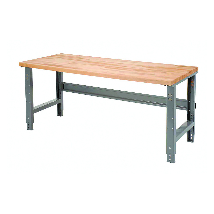 Global Industrial Standard Duty Butcher Block Top Adjustable Height Workbench, 2,000 lbs, 60 x 30 x 30.88 to 36.88, Gray (183166)