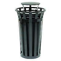 Global Industrial Outdoor Slatted Steel Trash Can, Rain Bonnet Lid, 24 gal, Black (260803BK)
