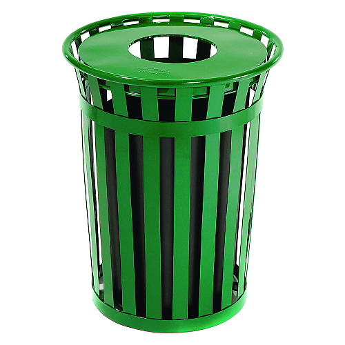 Global Industrial Outdoor Slatted Steel Trash Can, 36 gal, Green (237726GN)