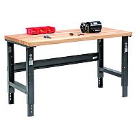 Global Industrial Standard Duty Butcher Block Top Adjustable Height Workbench, 2,000 lbs, 60 x 30 x 30.88  to 36.88, Birch/Black (318912BK)