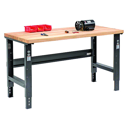 Global Industrial Standard Duty Butcher Block Top Adjustable Height Workbench, 2,000 lbs, 60 x 30 x 30.88  to 36.88, Birch/Black (318912BK)