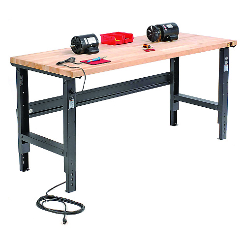 Global Industrial Standard Duty Butcher Block Top Adjustable Height Workbench, 2,000 lbs, 72 x 36 x 30.88 to 36.88, Maple/Black (183169BK)