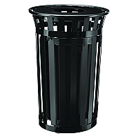 Global Industrial Outdoor Slatted Steel Trash Can, With Access Door, 36 gal, Steel Black (261940BK)