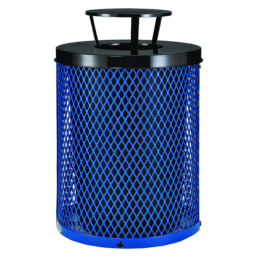 Global Industrial Outdoor Diamond Steel Trash Can, Rain Bonnet Lid, 36 gal, Blue (261926BL)