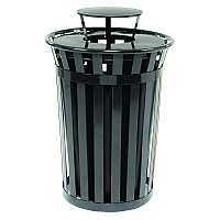 Global Industrial Outdoor Slatted Steel Trash Can, Rain Bonnet Lid, 36 gal, Black (260804BK)