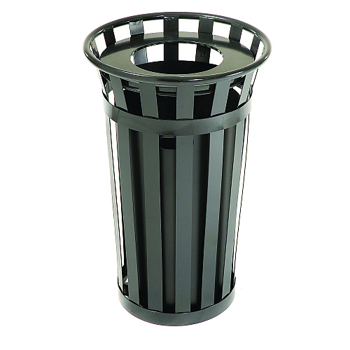Global Industrial Outdoor Slatted Steel Trash Can, 24 gal, Black (237725BK)