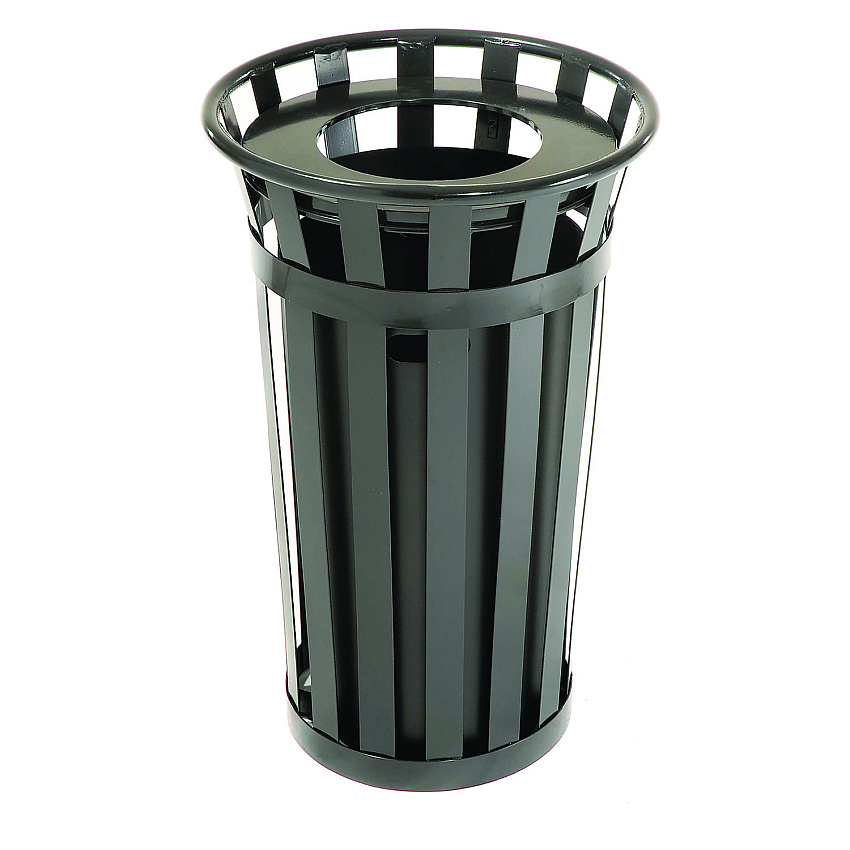 Global Industrial Outdoor Slatted Steel Trash Can, 24 gal, Black (237725BK)