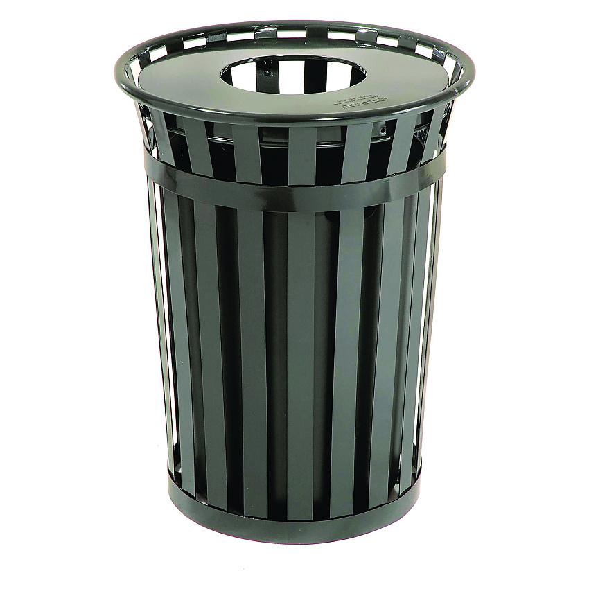 Global Industrial Outdoor Slatted Steel Trash Can, 36 gal, Black (237726BK)