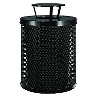 Global Industrial Outdoor Diamond Steel Trash Can, Rain Bonnet Lid, 36 gal, Black (261926BK)