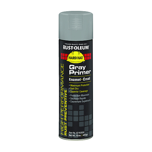 Hard Hat High Performance V2100 System Rust Preventive Enamel Spray Primer, Flat Gray, 15 Oz Aerosol Can, 6/carton