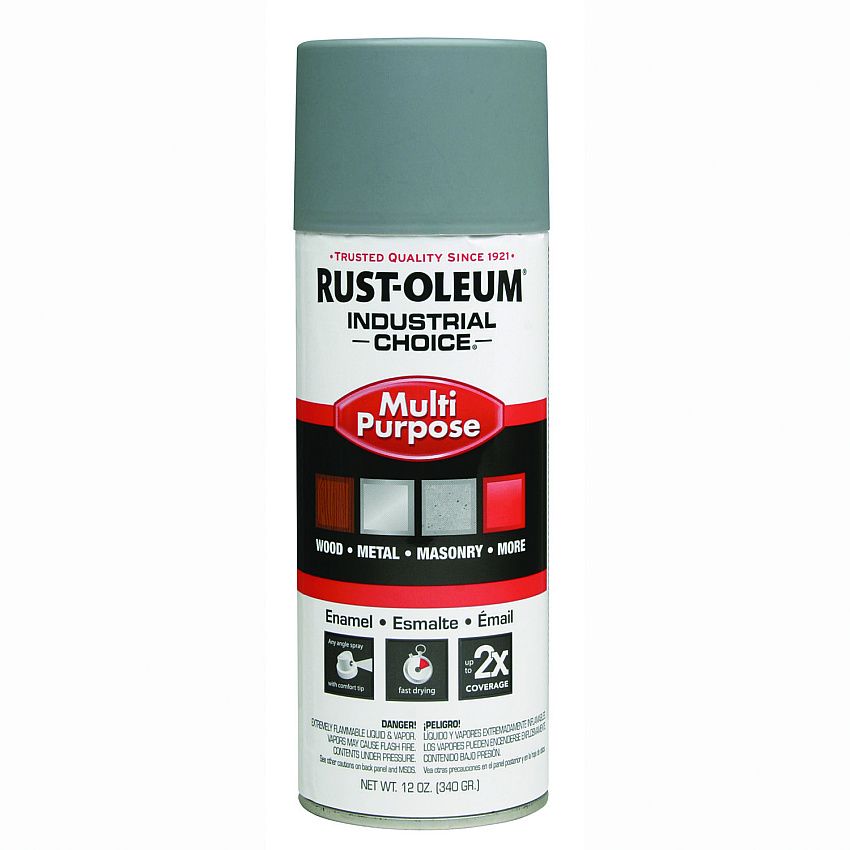 Rust-Oleum Industrial Choice 1600 System Multi-Purpose Enamel Spray Paint, Flat Gray, 12 oz Aerosol Can, 6/Carton (1680830V)