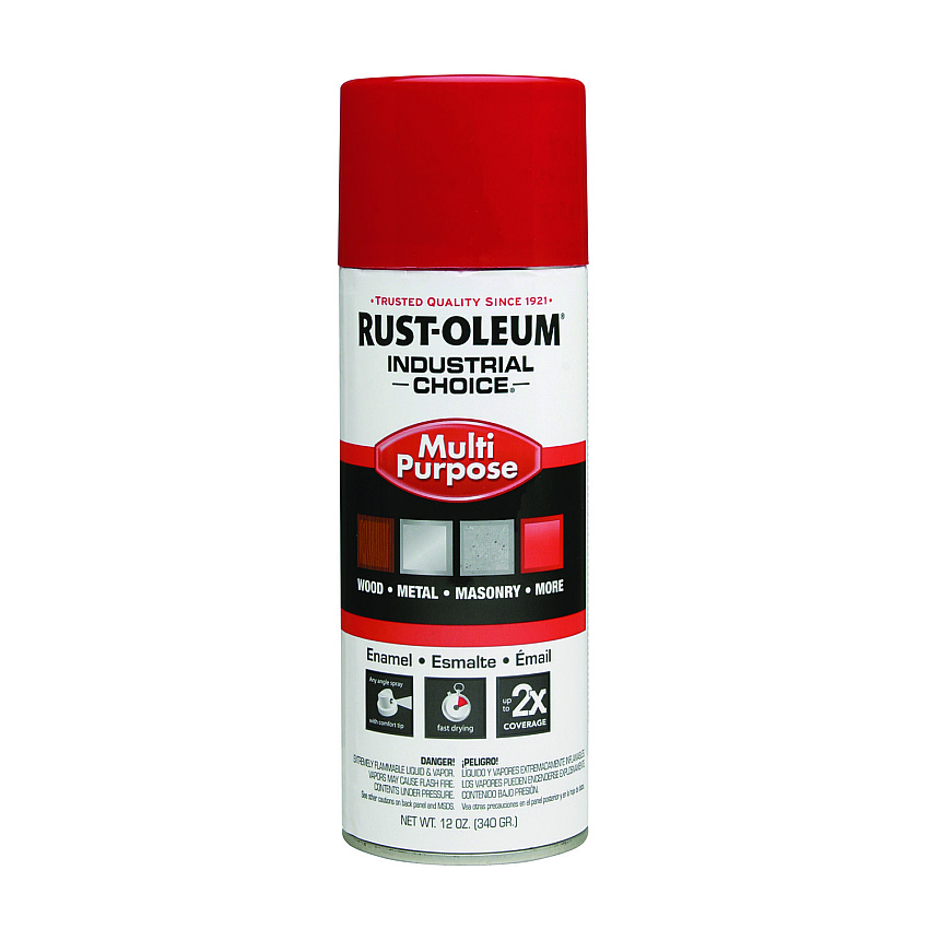 Rust-Oleum Industrial Choice 1600 System Multi-Purpose Enamel Spray Paint, Flat Safety Red, 12 oz Aerosol Can, 6/Carton (1660830)