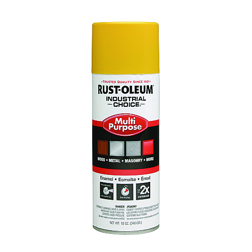 Rust-Oleum Industrial Choice 1600 System Multi-Purpose Enamel Spray Paint, Flat Safety Yellow, 12 oz Aerosol Can, 6/Carton (1644830)