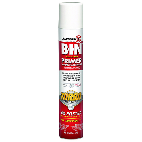 Zinsser BIN Aerosol Primer with Turbo Spray System, Interior, Flat White, 26 oz Aerosol Can, 6/Carton (356880)