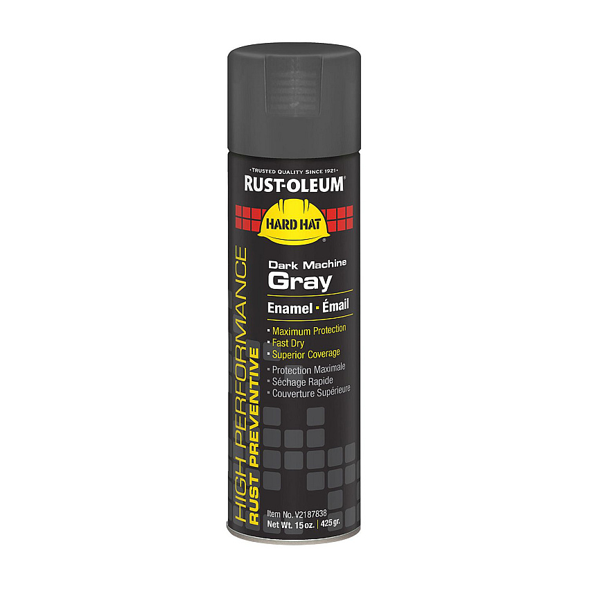 Rust-Oleum Hard Hat High Performance V2100 System Rust Preventive Enamel Spray Paint, Gloss Dark Machine Gray, 15 oz Aerosol Can, 6/CT (V2187838CT)