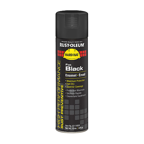 Hard Hat High Performance V2100 System Rust Preventive Enamel Spray Paint, Flat Black, 15 Oz Aerosol Can, 6/carton