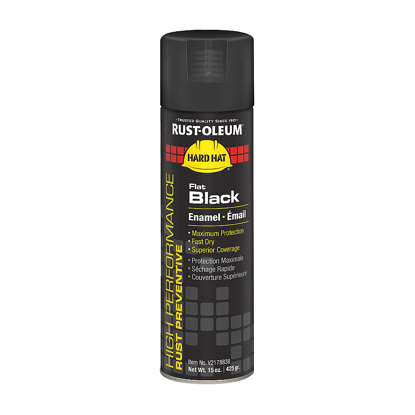Hard Hat High Performance V2100 System Rust Preventive Enamel Spray Paint, Flat Black, 15 Oz Aerosol Can, 6/carton