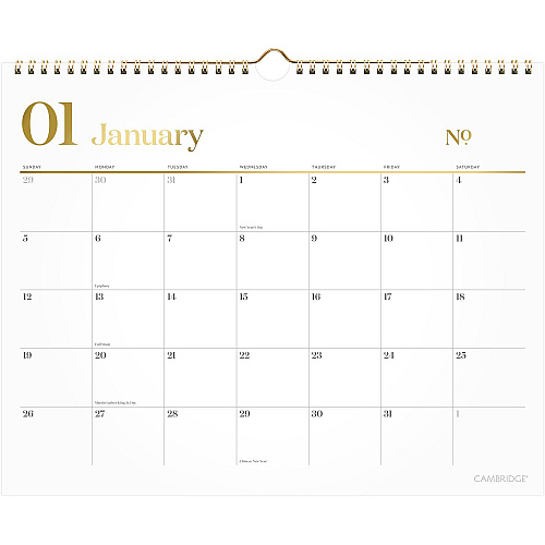 Cambridge WorkStyle Monthly Wall Calendar, 15 x 12, White/Gold Sheets, 12-Month (Jan to Dec): 2026 (1606707)