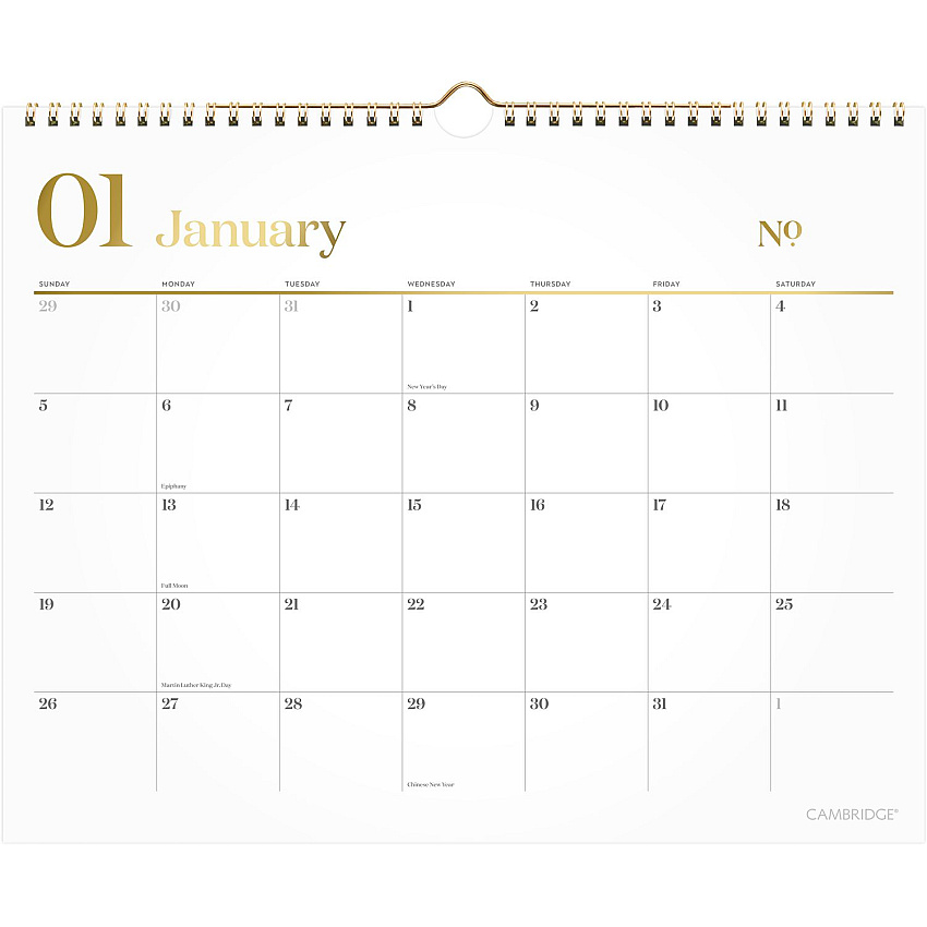 Cambridge WorkStyle Monthly Wall Calendar, 15 x 12, White/Gold Sheets, 12-Month (Jan to Dec): 2026 (1606707)