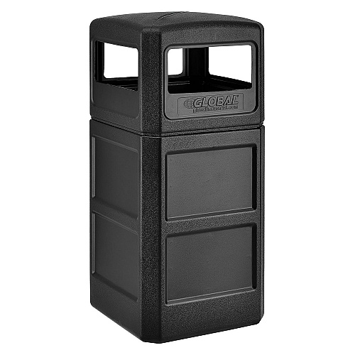 Global Industrial Square Plastic Waste Receptacle, Dome Lid with Open Sides, 42 gal, Black (641414BK)
