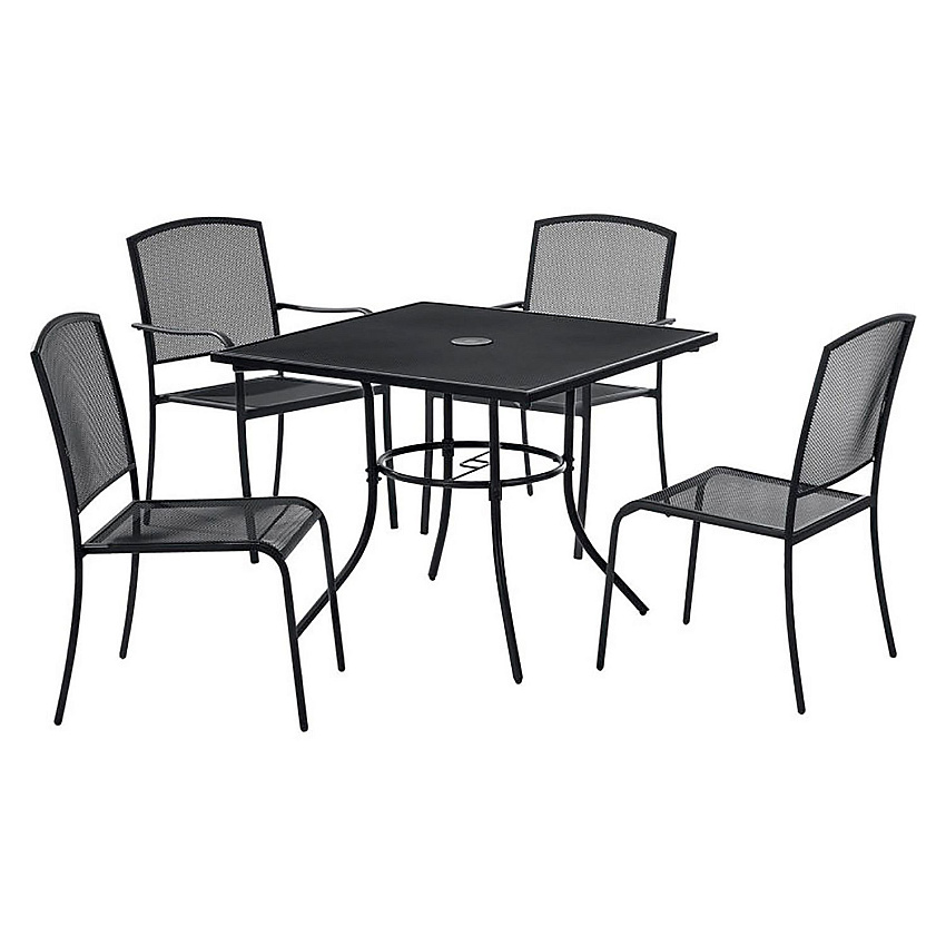 Global Industrial Interion Mesh Cafe Table and Chair Sets, Square, 48 x 48 x 29, Black Top, Black Base/Legs (695973)