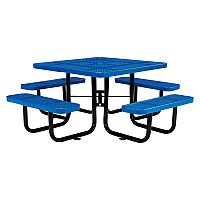 Global Industrial Perforated Steel Picnic Table, Square, 81 x 81 x 29.5, Blue Top, Blue Base/Legs (694551BL)