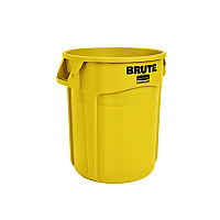 Vented Round Brute Container, 10 gal, Plastic, Yellow