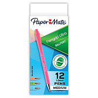 Paper Mate FlexGrip Ultra Recycled Ballpoint Pen, Retractable, Medium, 1 mm, Black Ink, Assorted Barrels, Dozen (2204001)