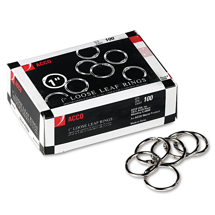 Acco Metal Book Rings, 1" Diameter, 100/Box (72202)