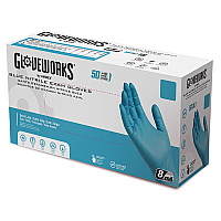 GloveWorks by AMMEX Blue Nitrile Exam Gloves, Powder-Free, X-Large, Blue, 8 mil, 50/Box, 10 Boxes/Carton (GPNHD68100)