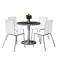 KFI Studios Pedestal Table with Four White Jive Series Chairs, Round, 36" Dia x 29h, Graphite Nebula (810389025026)