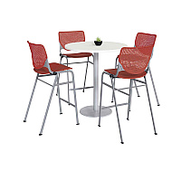 KFI Studios Pedestal Bistro Table with Four Coral Kool Series Barstools, Round, 36" Dia x 41h, Designer White (811774037150)