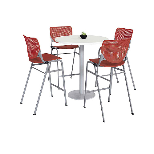 KFI Studios Pedestal Bistro Table with Four Coral Kool Series Barstools, Round, 36" Dia x 41h, Designer White (811774037150)