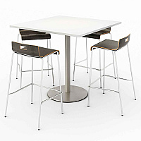 KFI Studios Pedestal Bistro Table with Four Espresso Jive Series Barstools, Square, 36 x 36 x 41, Designer White (811774039901)