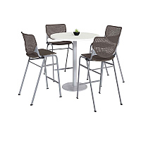 KFI Studios Pedestal Bistro Table with Four Brownstone Kool Series Barstools, Round, 36" Dia x 41h, Designer White (811774037129)