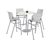 KFI Studios Pedestal Bistro Table with Four Light Gray Kool Series Barstools, Round, 36