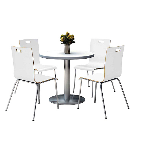 KFI Studios Pedestal Table with Four White Jive Series Chairs, Round, 36" Dia x 29h, Crisp Linen (810389024968)
