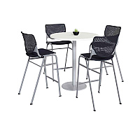 KFI Studios Pedestal Bistro Table with Four Black Kool Series Barstools, Round, 36" Dia x 41h, Designer White (811774037082)