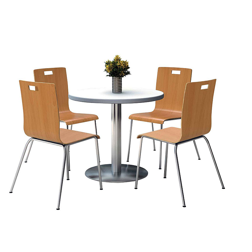 KFI Studios Pedestal Table with Four Natural Jive Series Chairs, Round, 36" Dia x 29h, Crisp Linen (810389024951)